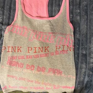 PINK Victoria's Secret Gray Tank Top with Pink Trim and Logo